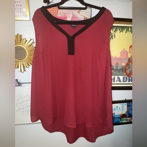 Torrid Burgundy Brick Red Black Georgette Tank Blouse - Picture 1 of 9